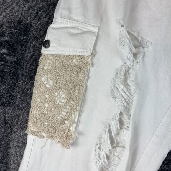 POL Crochet Pocket Baggy White Joggers Pants Drawstring Women's L Boho Cargo - Picture 3 of 13